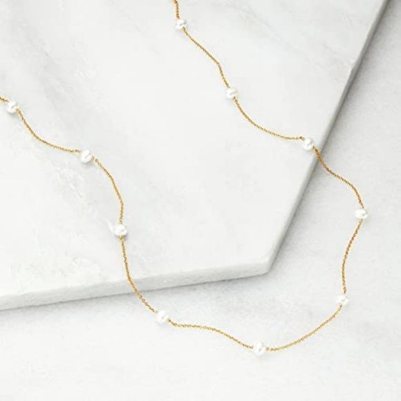 SHERLOVE Freshwater Pearl Necklace Women Gold Dainty Choker Necklace - Picture 2 of 6